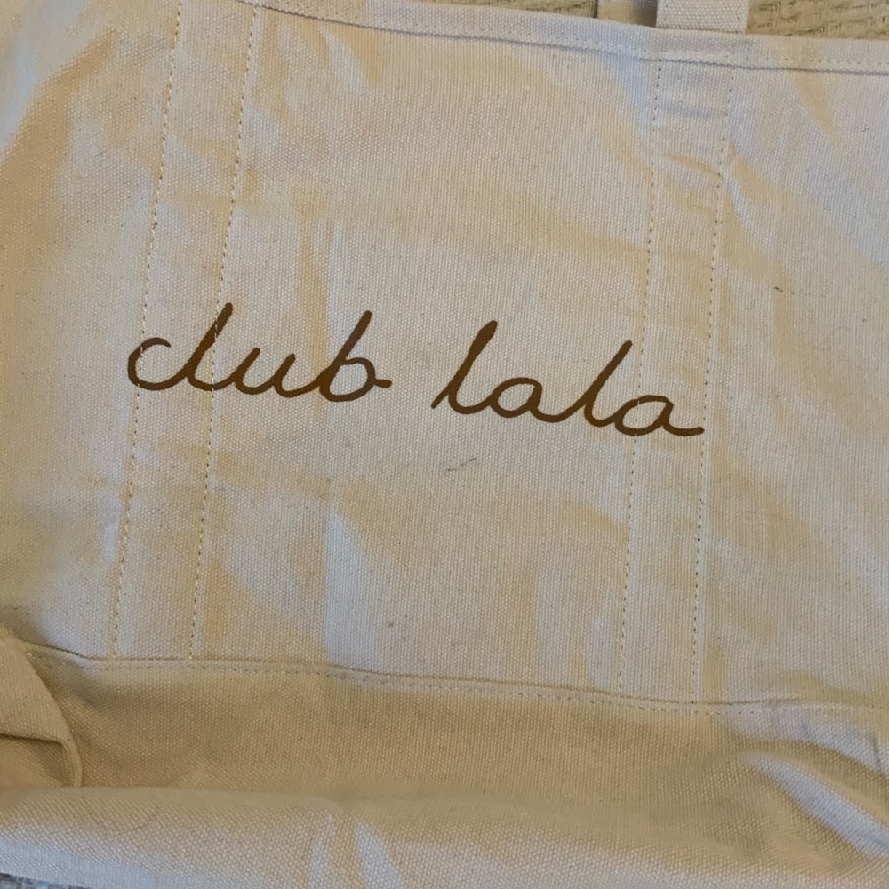 Club Lala Kind Cafe Horse Logo Canvas Tote Bag Purse Cream Beige Shoulder Bag - Picture 3 of 6